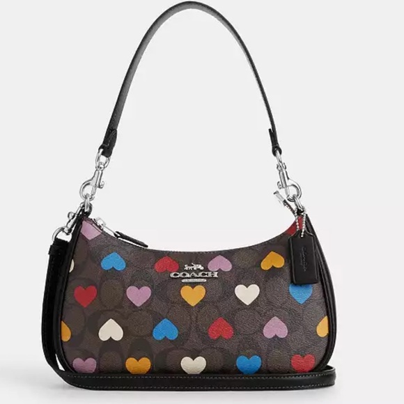 Coach Handbags - ❤️💙💜💛HP🪅NWT COACH TERI SHOULDER BAG IN SIGNATURE CANVAS WITH HEART PRINT